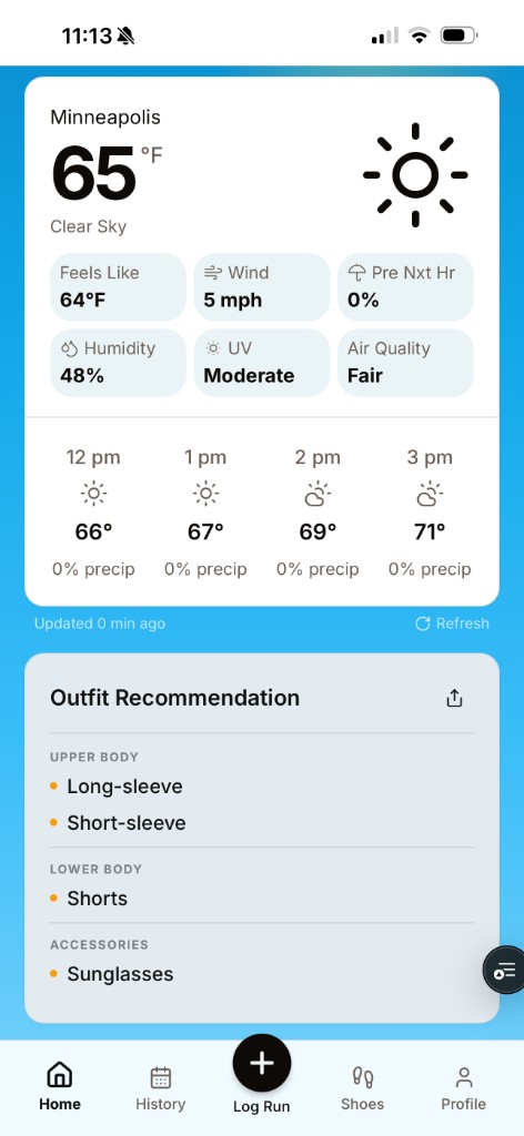 Goldilocks app weather and outfit recommendation screen